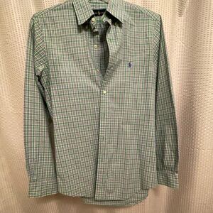Long sleeve button up Ralph Lauren green and blue plaid shirt